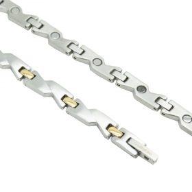 Wellness Device - Stainless Steel Lady’s Magnetic Power Bracelet. Magnets + Negative Ions. Model BR-S-162. Silver/Gold color