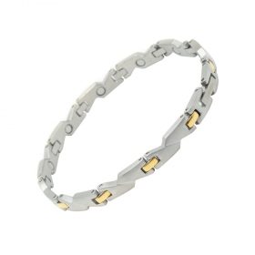 Wellness Device - Stainless Steel Lady’s Magnetic Power Bracelet. Magnets + Negative Ions. Model BR-S-162. Silver/Gold color