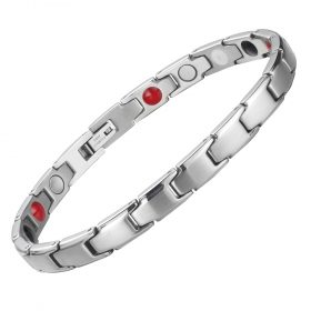Wellness Device - Stainless Steel Unisex Magnetic Power Bracelet. 4-in-1 Energy: Magnets + Negative Ions + Far Infrared Rays (FIR) + Germanium.  Silver color