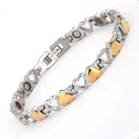Wellness Device - Stainless Steel Lady’s Magnetic Power Bracelet. 4-in-1 Energy: Magnets + Negative Ions + Far Infrared Rays (FIR) + Germanium. Gold & Silver color