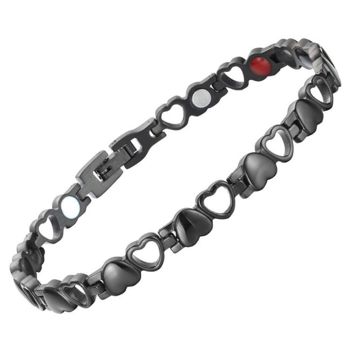 Wellness Device - Stainless Steel Lady’s Magnetic Power Bracelet. 4-in-1 Energy: Magnets + Negative Ions + Far Infrared Rays (FIR) + Germanium. Black color (Copy)