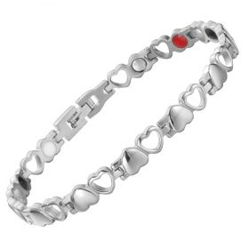 Wellness Device - Stainless Steel Lady’s Magnetic Power Bracelet. 4-in-1 Energy: Magnets + Negative Ions + Far Infrared Rays (FIR) + Germanium. Silver color