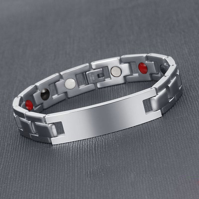 Wellness Device - Stainless Steel Unisex Magnetic Power Bracelet. 4-in-1 Energy: Magnets + Negative Ions + Far Infrared Rays (FIR) + Germanium.  Silver color