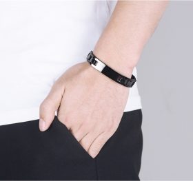 Wellness Device - Stainless Steel Unisex Magnetic Power Bracelet. 4-in-1 Energy: Magnets + Negative Ions + Far Infrared Rays (FIR) + Germanium.  Black color