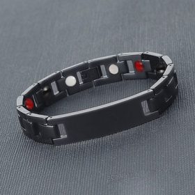 Wellness Device - Stainless Steel Unisex Magnetic Power Bracelet. 4-in-1 Energy: Magnets + Negative Ions + Far Infrared Rays (FIR) + Germanium.  Black color