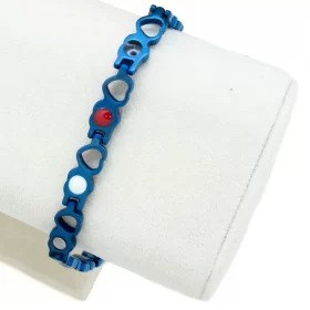 Wellness Device - Stainless Steel Lady’s Magnetic Power Bracelet. 4-in-1 Energy: Magnets + Negative Ions + Far Infrared Rays (FIR) + Germanium. Blue color