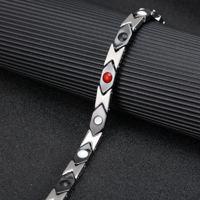 Wellness Device - Combination of Ceramic and Stainless Steel Unisex Magnetic Power Bracelet – 4-in-1 Energy: Magnets + Negative Ions + Far Infrared Rays (FIR) + Germanium. Silver and Black color