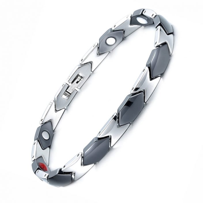 Wellness Device - Combination of Ceramic and Stainless Steel Unisex Magnetic Power Bracelet – 4-in-1 Energy: Magnets + Negative Ions + Far Infrared Rays (FIR) + Germanium. Silver and Black color