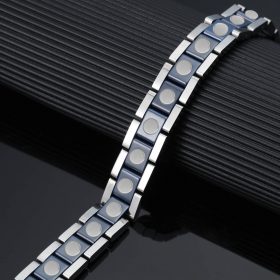 Wellness Device - Combination of Ceramic and Stainless Steel Unisex Magnetic Power Bracelet – Hematite Magnets + Negative Ions. Silver and Blue color