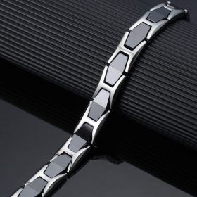 Wellness Device - Combination of Ceramic and Stainless Steel Unisex Magnetic Power Bracelet – Hematite Magnets + Negative Ions. Silver and Black color