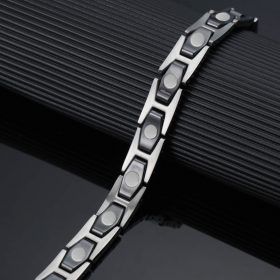 Wellness Device - Combination of Ceramic and Stainless Steel Unisex Magnetic Power Bracelet – Hematite Magnets + Negative Ions. Silver and Black color